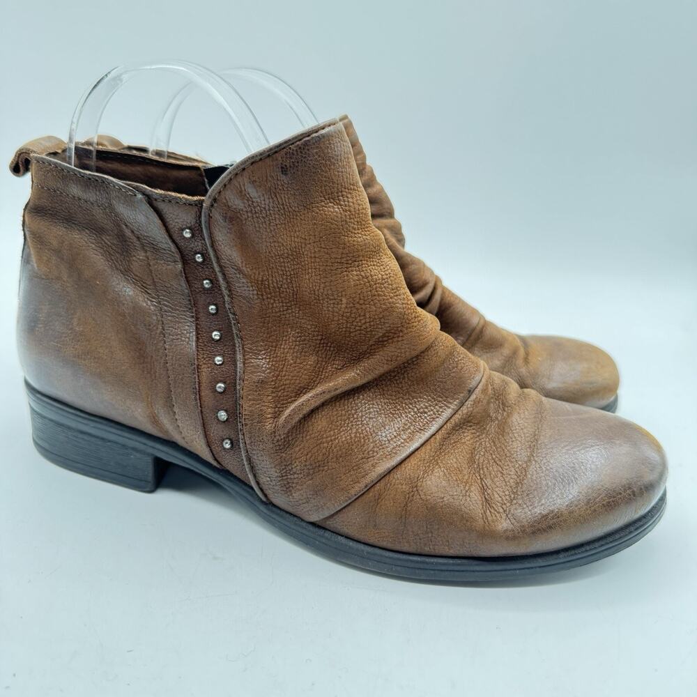 Miz Mooz - Leather Studded Booties Boots - Snap - Hazelnut Brown - EU 38 7.5 - 8